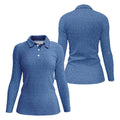 Blue Text Pattern Golf Polo Shirt, Ladies Golf Shirts, Golf Tops For Women