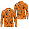 Black Cat and Pumpkin Halloween Polo Shirt, Golf Polo Apparel, Mens Golf Outfit