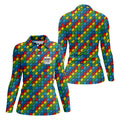 Love Needs No Words Autism Awareness Jigsaw Puzzle Pieces Golf Shirt For Women, Ladies Golf Polos