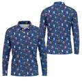 Funny Christmas Characters Golf Pose Navy Golf Shirt, Christmas Golf Shirt, Polo Shirts For Men