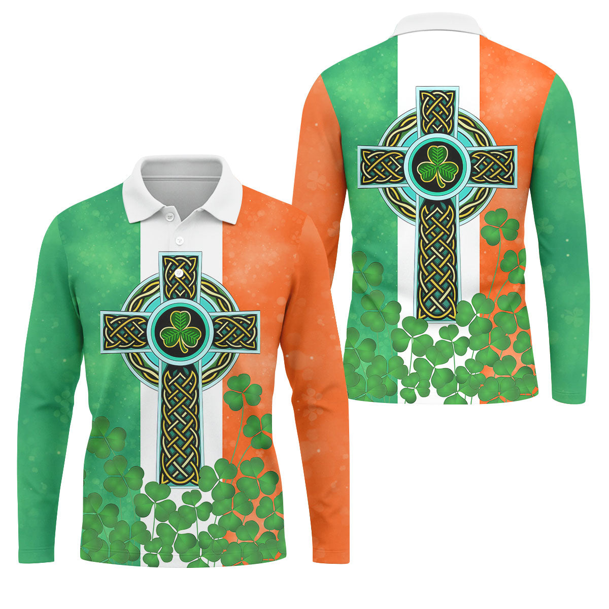 Celtic Cross Knotwork St Patrick's Day Shamrock Golf Shirt, Men's Golf Polo Shirts, Golf Shirts For Men