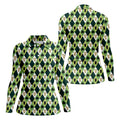 Green And White Argyle Pattern St Patrick's Day Golf Shirt, Women's Golf Shirts, Ladies Golf Polos