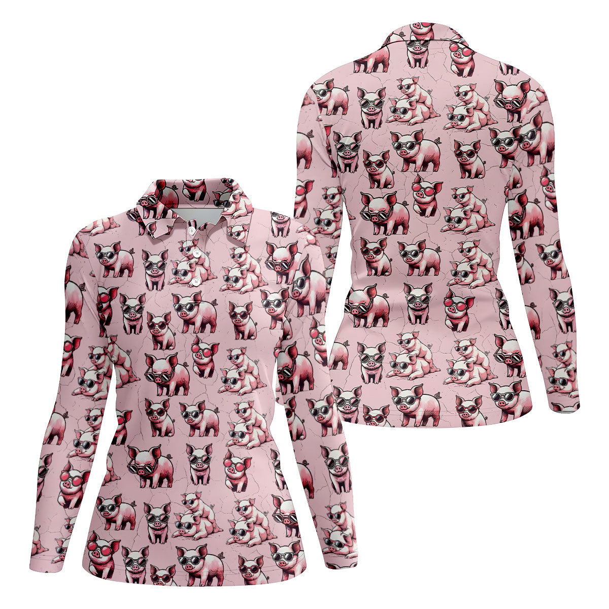 Cute Piglets Wearing Sunglasses Hawaiian Golf Polo, Golf Tops For Women, Golfing Apparel