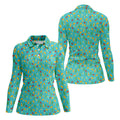 Tropical Vibe Hawaiian Pattern Turquoise Golf Shirt, Women's Golf Tops, Golf Gift For Ladies