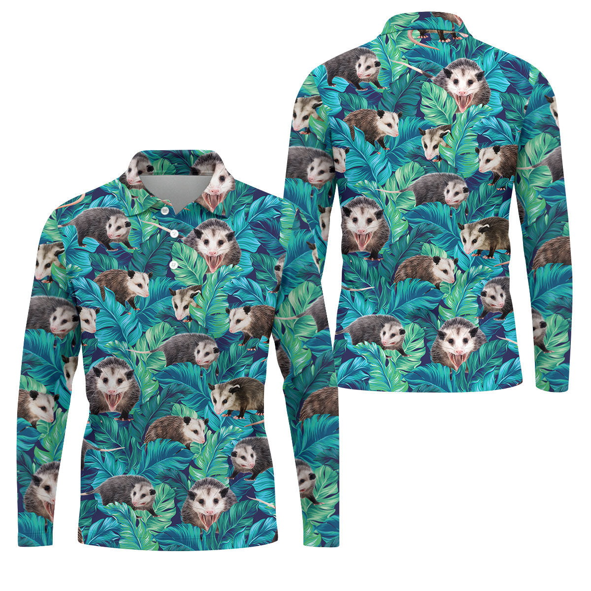 Playful Opossums Among Tropical Leaves Hawaiian Golf Polo, Golf Tops For Men, Golfing Apparel