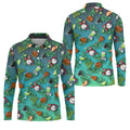 Teal Tropical Cocktail Parrot Pattern Golf Polo Shirt, Men's Golf Shirt, Golf Polo Shirts For Men
