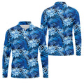 Blue Tropical Hibiscus Floral Golf Shirt, Mens Polo Shirts, Golf Apparel For Men