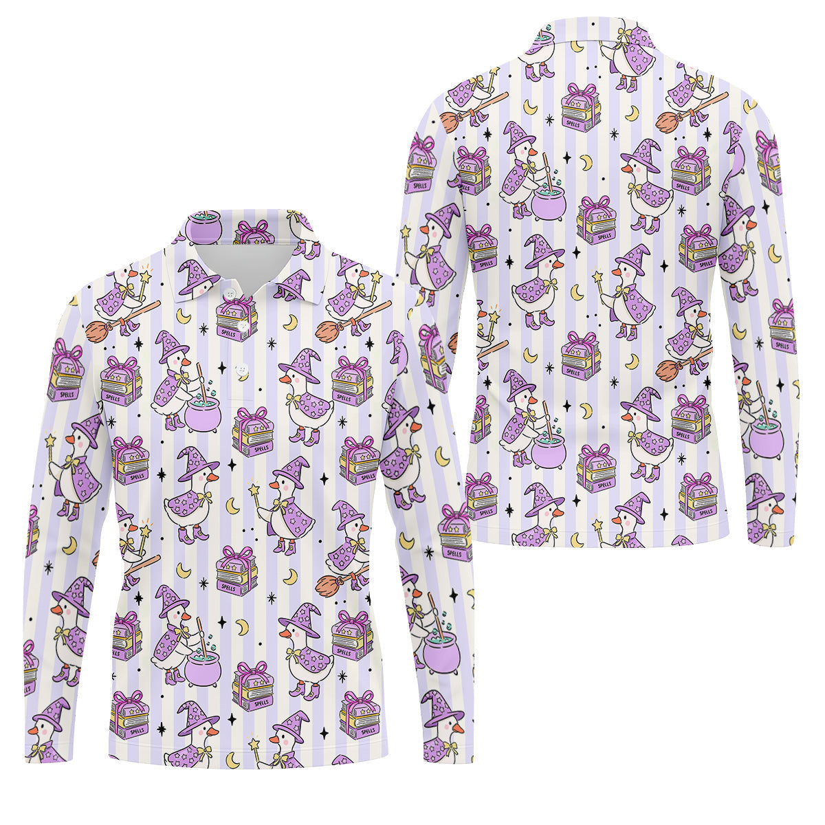 Halloween Witch Goose Purple Pastel Fun Golf Shirts For Men, Polo Shirts For Men, Golfing Apparel
