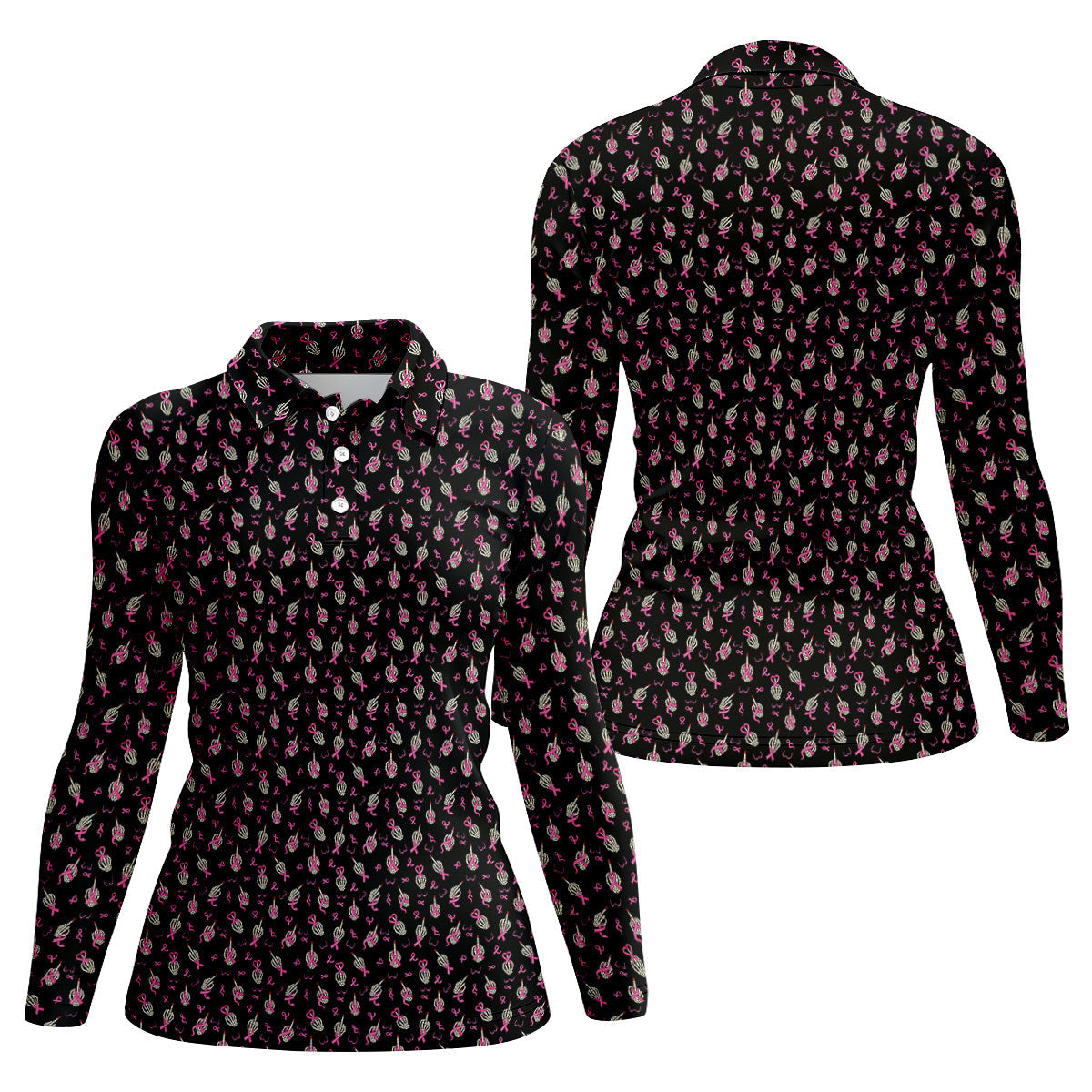 Skeleton Middle Finger Breast Cancer Polo Shirt, Women’s Golf Apparel, Ladies Golf Top