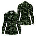 Three Leaf Clover Golf And Beer St Patrick's Day Black Golf Shirt, Women's Golf Shirts, Ladies Golf Polos