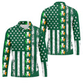 Irish Shamrock Vertical Stripes St Patrick's Day Golf Shirt, Polo Shirts For Men, Golf Shirts For Men