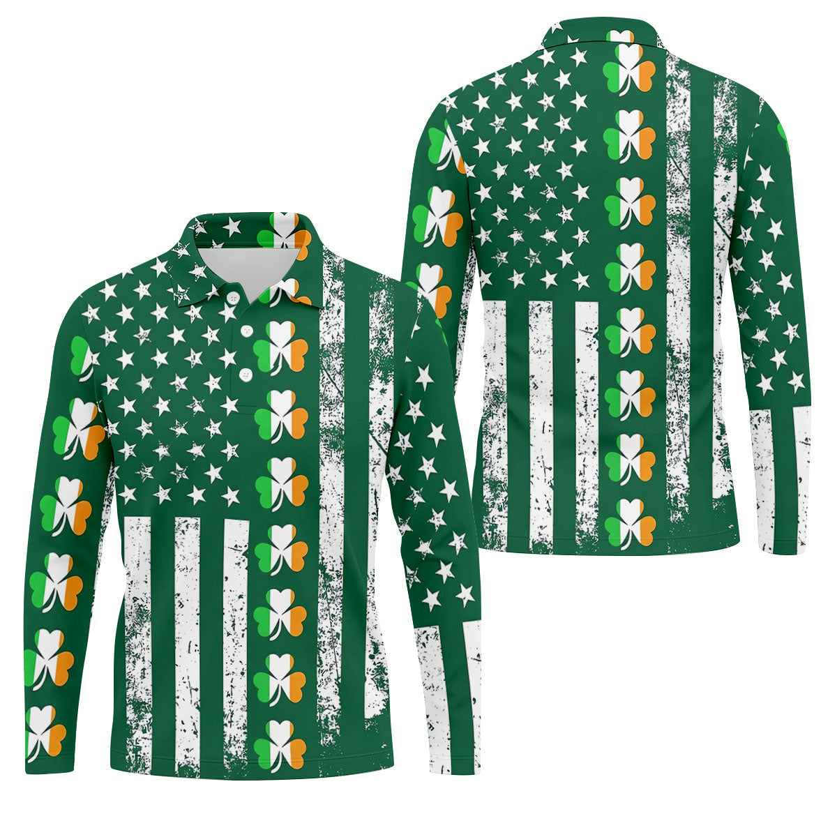 Irish Shamrock Vertical Stripes St Patrick's Day Golf Shirt, Polo Shirts For Men, Golf Shirts For Men