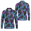 Funny Black Cat Purple Blue Gradient Hawaiian Golf Shirt, Golf Shirts For Men