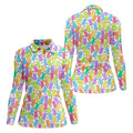 Pastel Easter Peeps Daisy Pattern Women Golf Top, Cute Golf Outfit, Ladies Golf Shirts