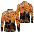 Spooky Black Cat Halloween Golf Polo Shirt, Men's Golf Shirts, Hawaiian Golf Shirt