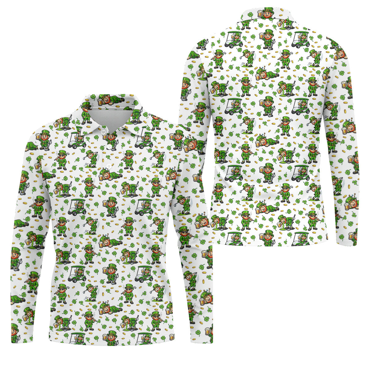 Funny Leprechaun Golf And Beer Shamrocks St Patrick's Day Golf Shirt, Golf Tops For Men, Polo For Men