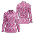 Pink Breast Cancer Hearts And Ribbons Polo Shirt, Golf Tops For Women, Women’s Golf Polo