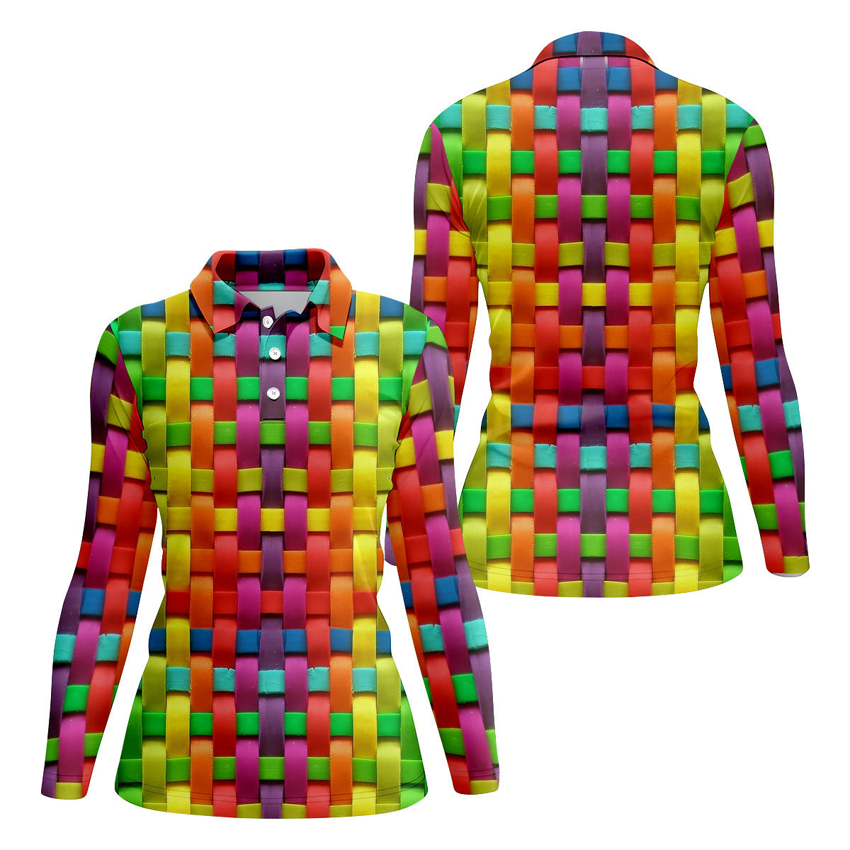 Colorful Interlaced Ribbon Pattern Hawaiian Golf Polo, Golf Tops For Women, Golfing Apparel