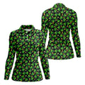 St Patrick's Day Beer Golf Ball Pattern Shamrock Golf Shirt, Women's Golf Tops, Ladies Golf Polos