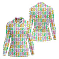 Colorful Easter Bunny White Golf Shirt, Cute Golf Outfit, Women's Golf Tops, Ladies Golf Shirts