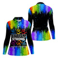 Autism Strong Rainbow Paint Splatter Women's Golf Tops, Autism Awareness Colors Ladies Golf Polos