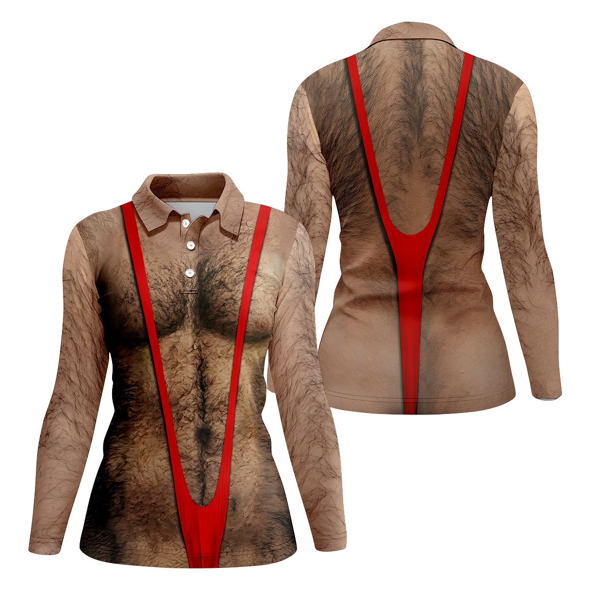 Funny Hairy Chest Red Suspender Golf Shirt, Funny Golf Shirt, Women's Golf Tops, Ladies Golf Shirts