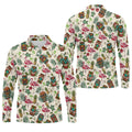 Tiki Masks, Flamingo and Island Paradise Pattern Design Hawaiian Golf Polo, Golf Tops For Men, Golfing Apparel