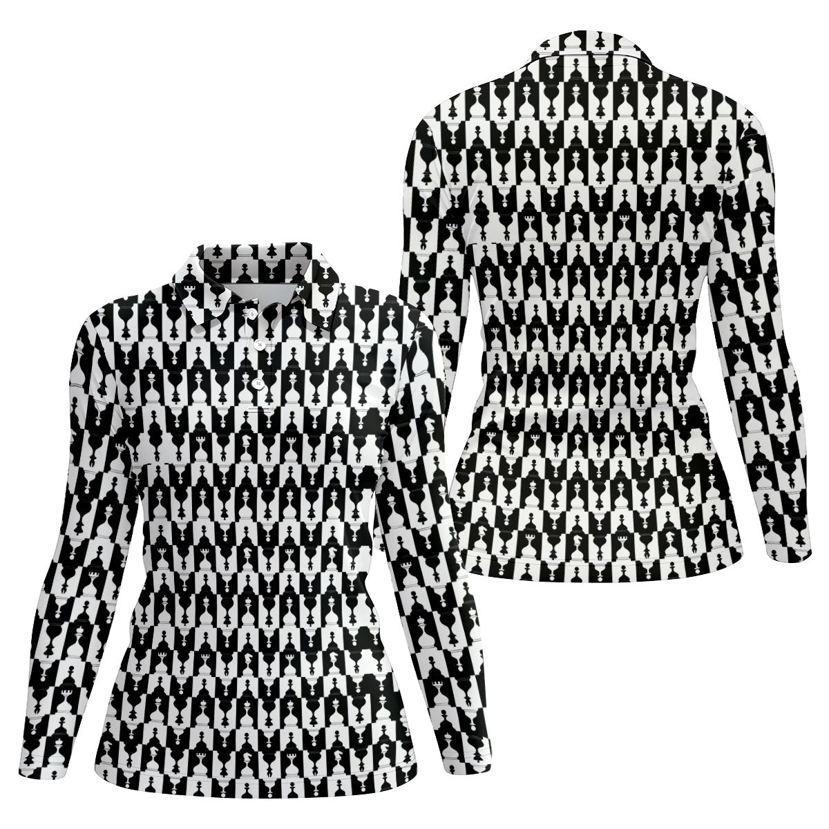 Chess Board Pattern Hawaiian Golf Shirt, Chess Lover Gift Women's Golf Tops, Ladies Golf Shirts