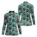 Aqua Blue Bigfoot Beach Party Hawaiian Golf Shirt, Women's Golf Tops, Ladies Golf Shirts