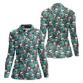 Teal Rose Skull Gothic Pattern Golf Polo Shirt, Ladies Golf Shirt, Golf Polo For Women