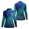 Teal And Purple Striped Pattern Women's Golf Tops, Performance Golf Shirt, Ladies Golf Shirts