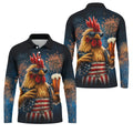 Rooster Beer USA Patriotic Hawaiian Golf Shirt, 250th Anniversary Tropical Vibe Men's Golf Shirt
