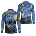 Van Gogh Starry Night Tropical Palm Tree Golf Shirt, Mens Golf Polo, Printed Golf Shirts
