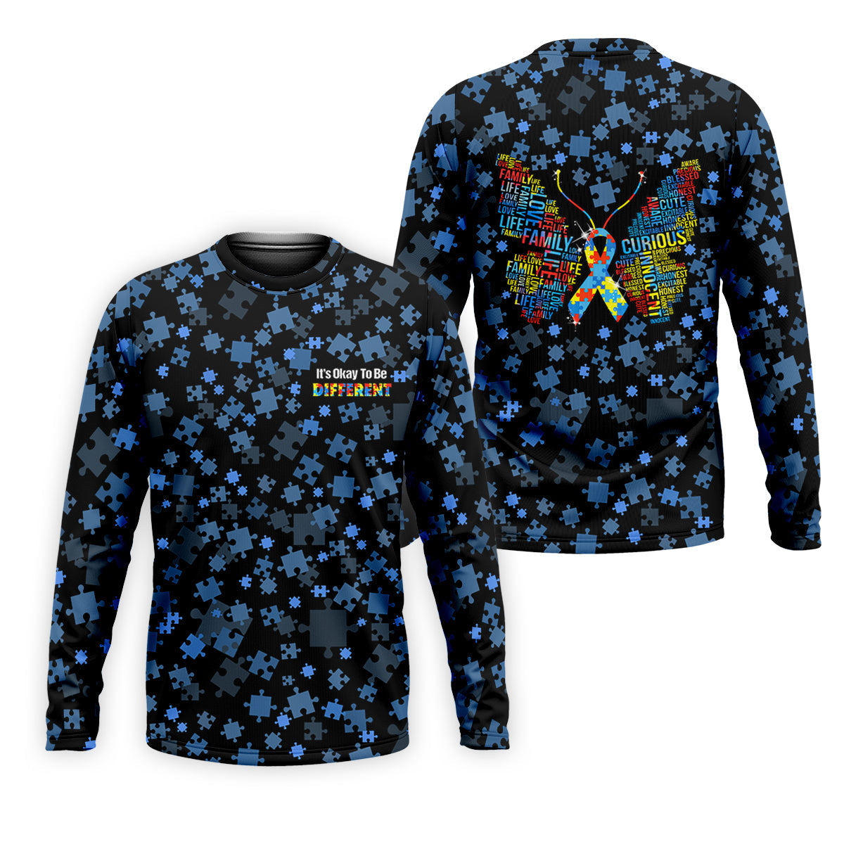 It's Okay To Be Different Autism Awareness Black And Blue Puzzle Pattern Golf Tops For Men, Polo Shirts For Men