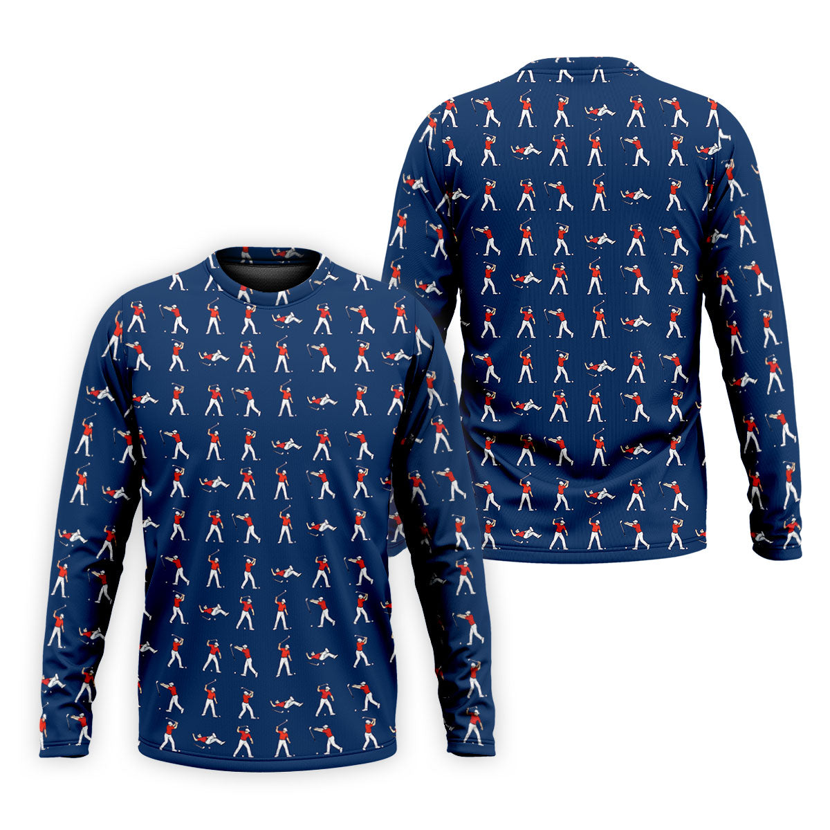 Cartoon Figures Golf Pose Navy Golf Shirt, Golf Tops For Men, Polo Shirts For Men, Golf Shirts For Men