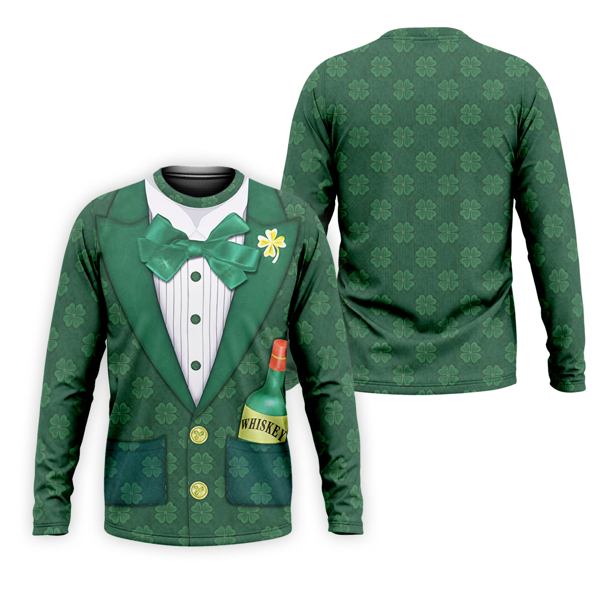 St Patrick's Day Green Shamrock Suit Whiskey Golf Print Golf Shirt, Polo Shirts For Men, Golf Shirts For Men
