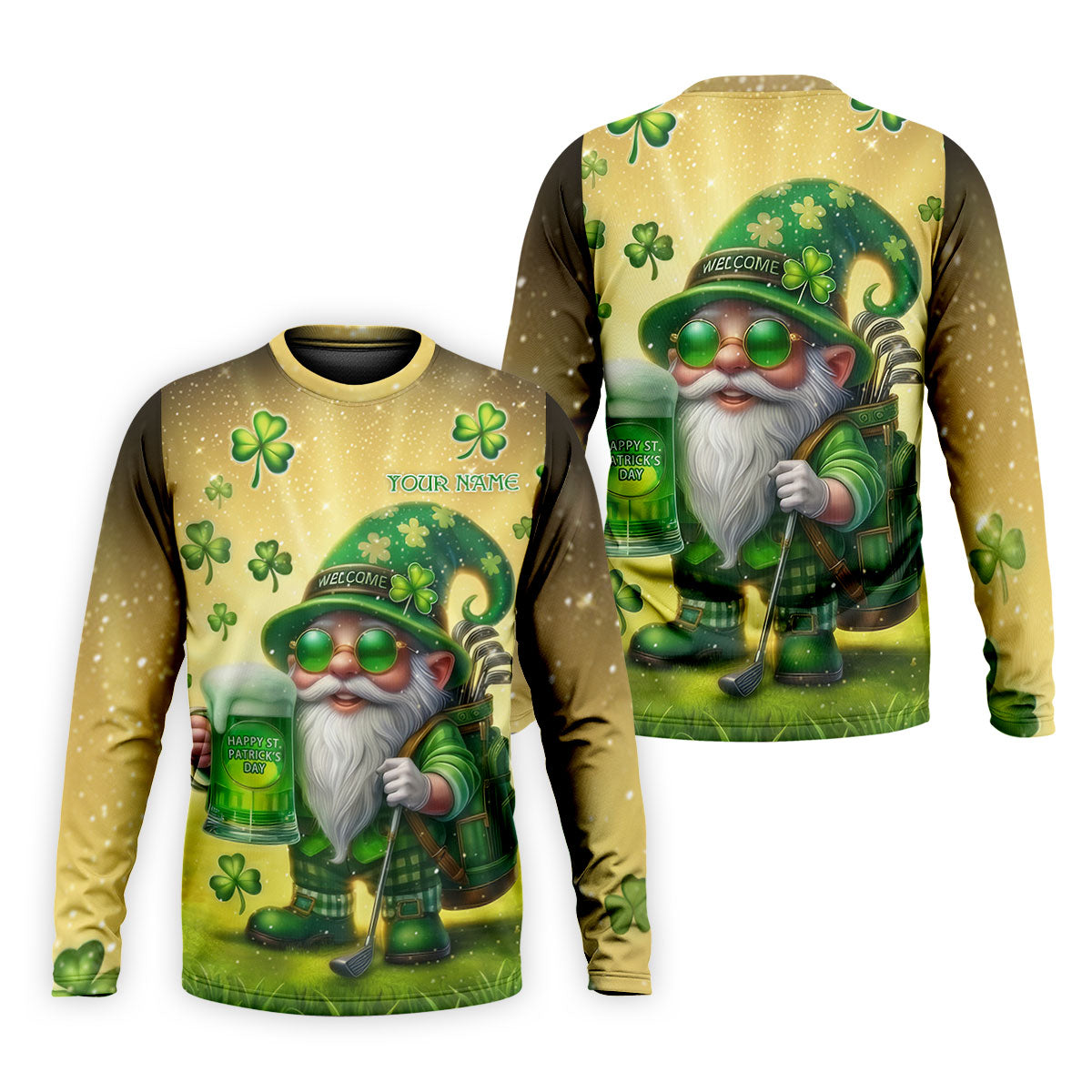 Happy St Patrick's Day Shamrock Gnome Golf And Beer Polo Shirts For Men, Golf Shirts For Men