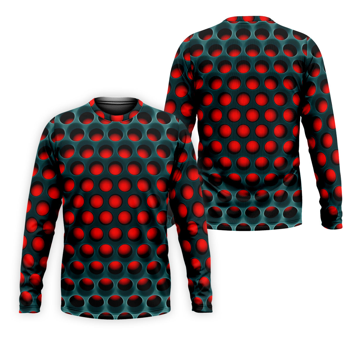 3D Effect Circular Pattern Red Golf Shirt, Cool Golf Outfit, Men's Funny Golf Shirts, Polo Shirts For Men