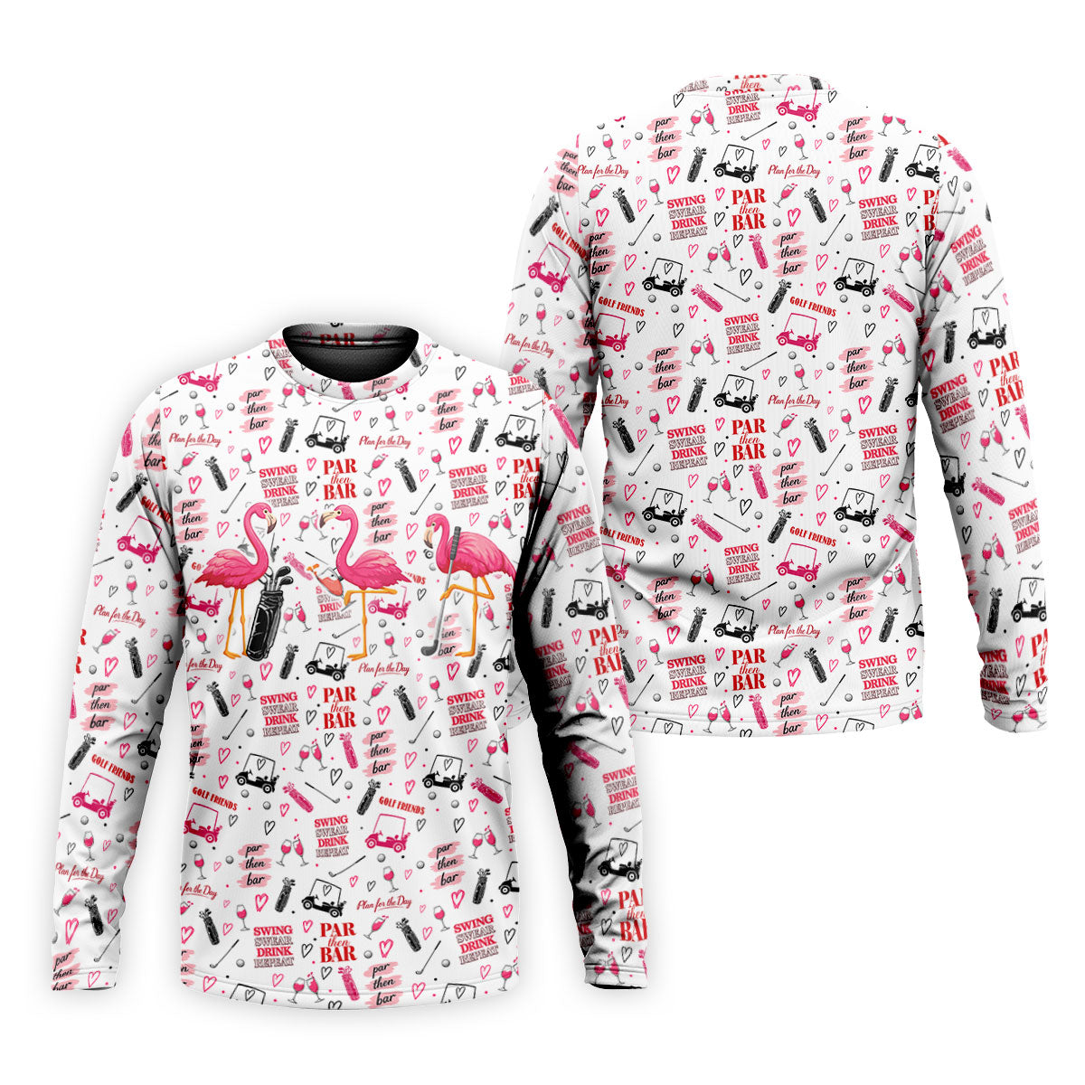 Par Then Bar Flamingo Golf Shirt, Tropical Party Polo Shirts For Men, Golf Shirts For Men