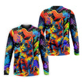 Colorful Cat Sunglasses Paint Splash Golf Shirt, Men's Golf Shirt, Golf Apparel For Men