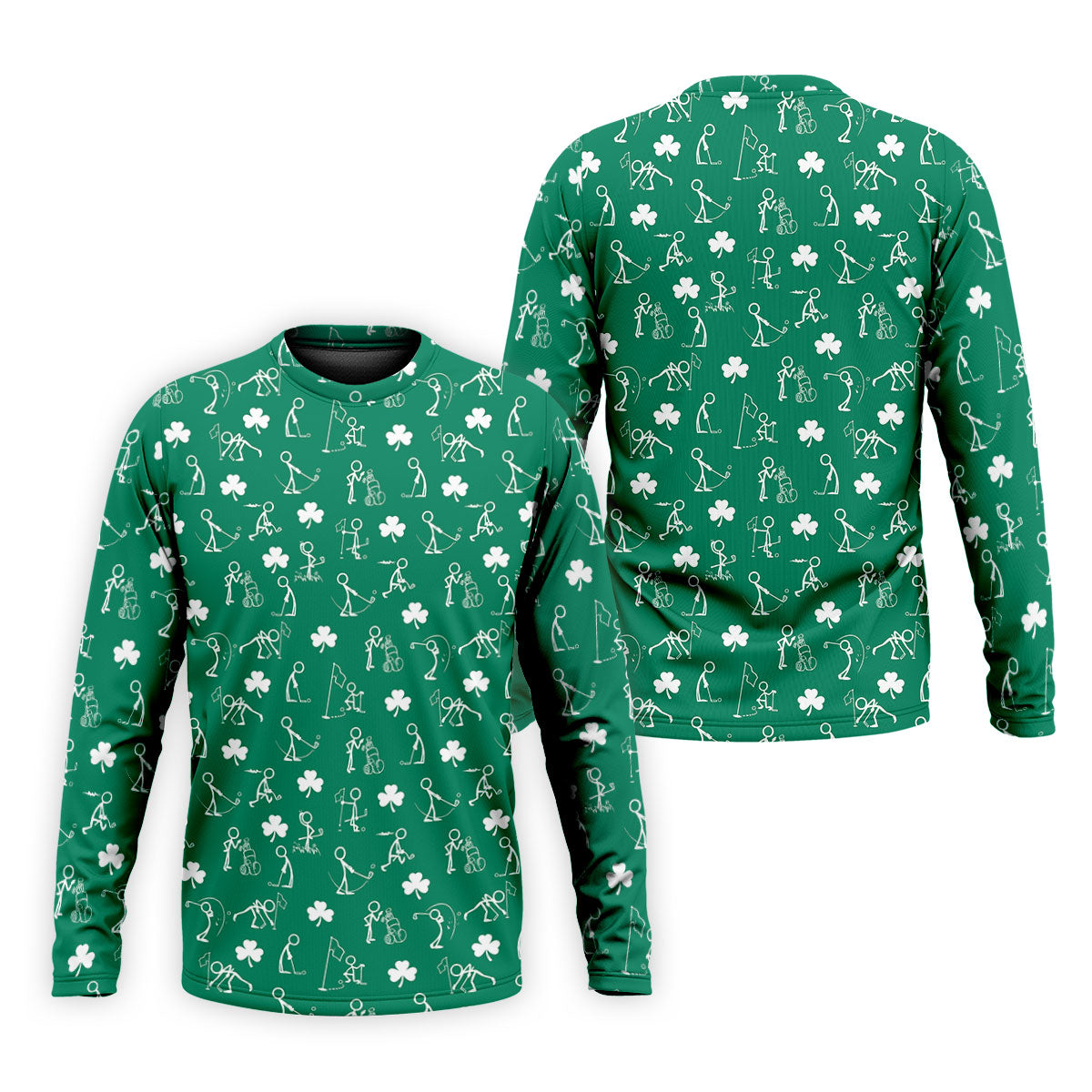 Stick Figure Golf Pose St Patrick's Day Shamrock Green Golf Shirt, Polo Shirts For Men, Golf Shirts For Men