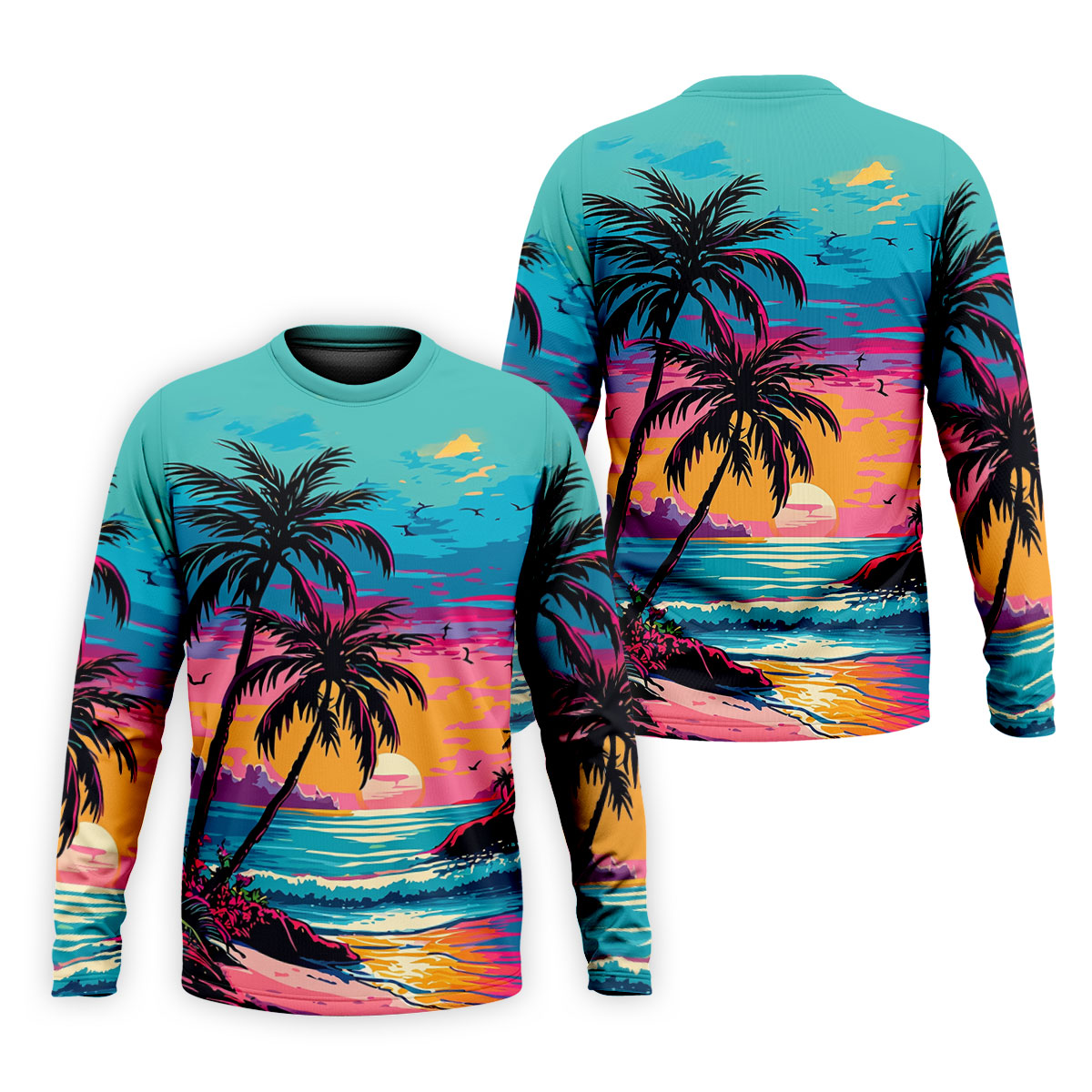 Tropical Sunset Palm Tree Hawaiian Golf Shirt, Men’s Golf Shirt, Golf Shirts For Men