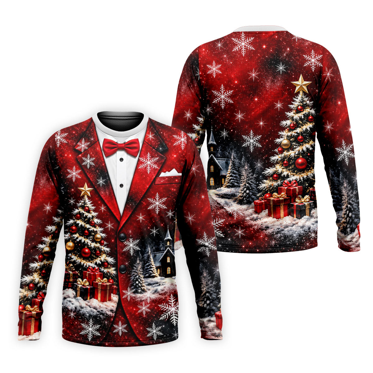 Tuxedo Tree Snowflakes Christmas Golf Shirt, Golf Shirts For Men, Mens Golf Apparel