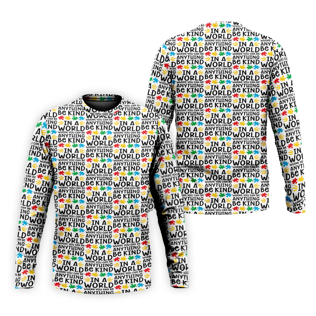 In A World Where You Can Be Anything Be Kind Autism Awareness Puzzle Pattern White Golf Shirt, Polo Shirts For Men