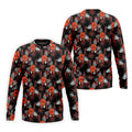 Orange Hibiscus Black Hawaiian Golf Shirt, Summer Vibe Golf Shirts For Men