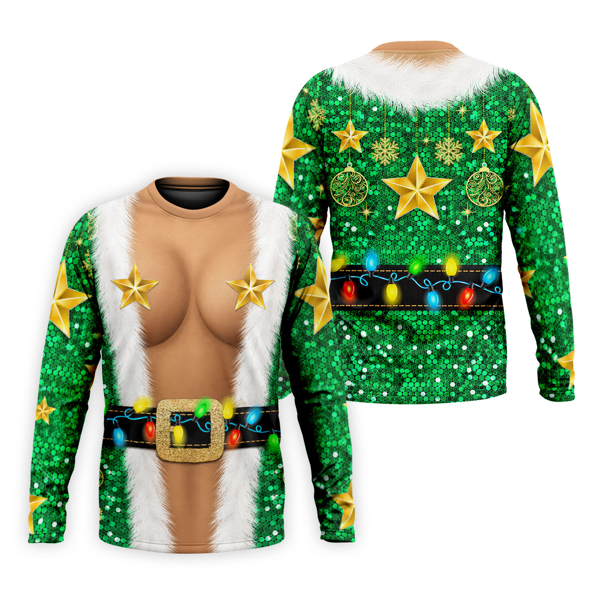 Green Santa Gold Stars Christmas Golf Shirt, Mens Golf Shirts, Mens Polo Shirts
