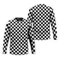 Black White Checkerboard Racing Pattern Golf Shirt, Men's Golf Shirt, Golf Polo Shirts For Men, Printed Golf Shirts