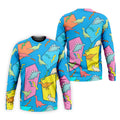 Retro Colorful Dinosaur Pattern Golf Shirt, Men's Golf Shirt, Golf Apparel For Men