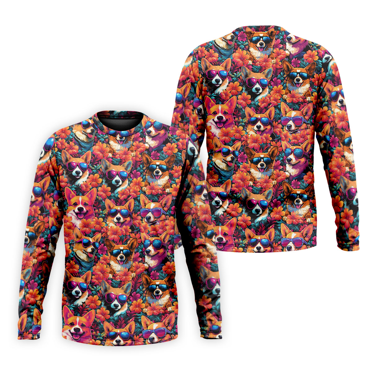 Tropical Corgi Floral Pattern Hawaiian Golf Polo, Golf Tops For Men, Golfing Apparel