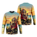 Tropical Lion Sunset Teal Hawaiian Golf Polo, Golf Tops For Men, Golfing Apparel